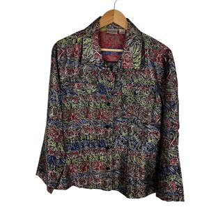 Chicos Floral Silk Button Down Jacket Shirt Sz 2‎ Large Colorful Boho Maximalist